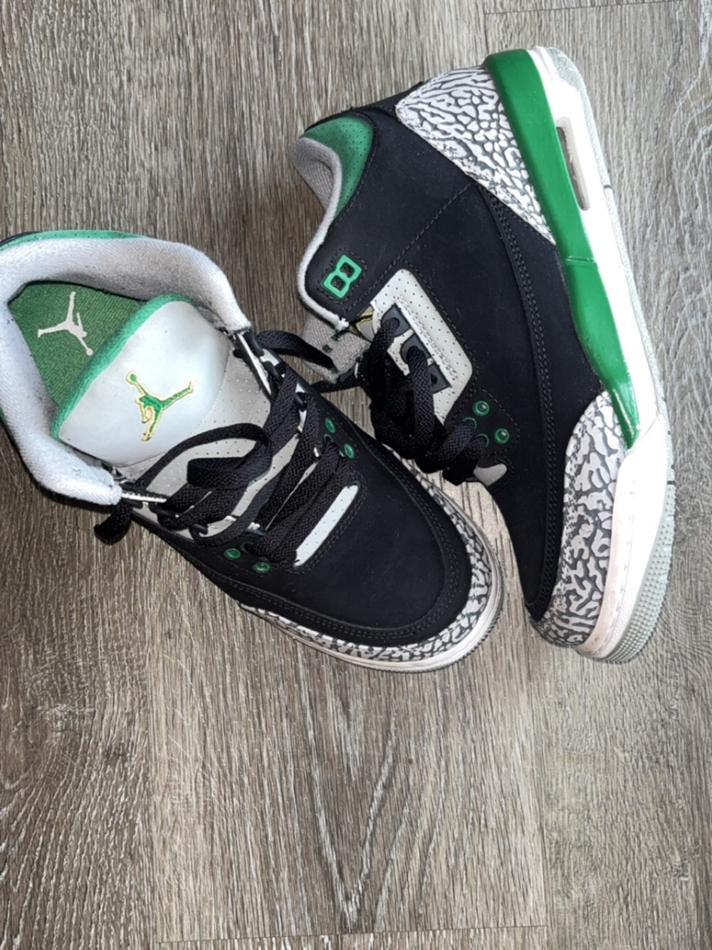 Jordan Black and Green Elephant Print Retro Sneakers